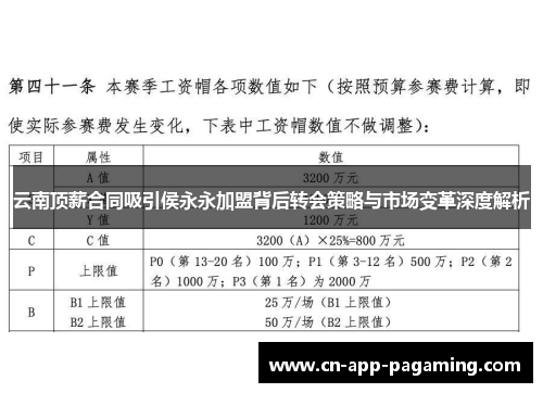 云南顶薪合同吸引侯永永加盟背后转会策略与市场变革深度解析