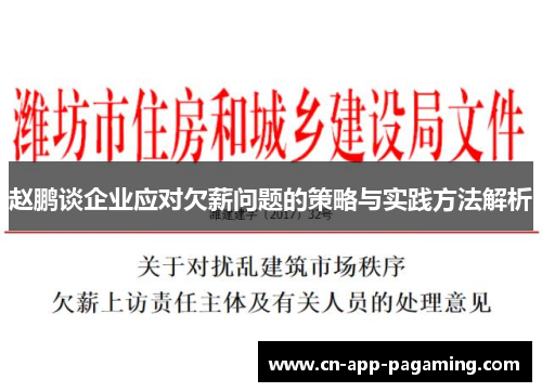 赵鹏谈企业应对欠薪问题的策略与实践方法解析